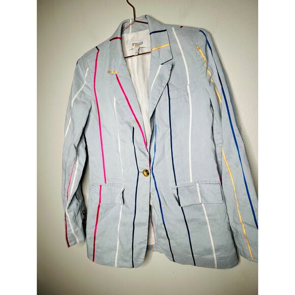 DEREK LAM 10 CROSBY Blue Striped Colors One Button Front Blazer Coat Size 6 - Picture 3 of 12